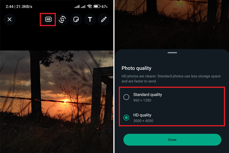 WhatsApp Send HD Quality Photos